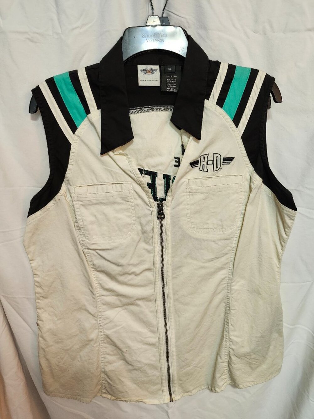 Harley-Davidson Teal & Off White Zip UP Collared Tank Top